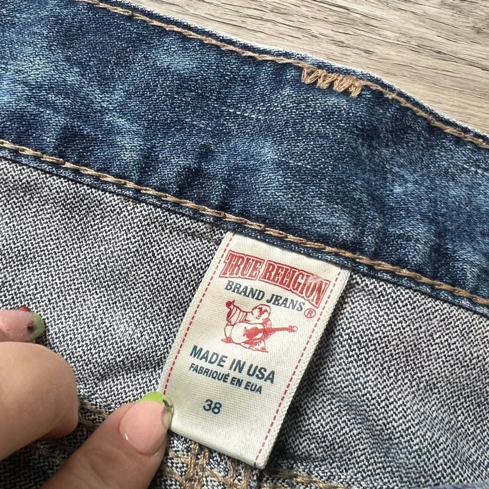 True Religion Ricky Big QT Mens 38 Blue Straight Leg Faded Denim Jeans USA Made